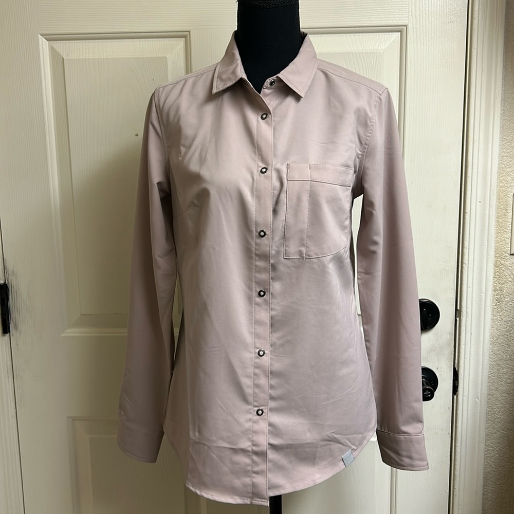 5.11 Tactical Small Petite light beige long sleeve snap blouse, 100% Pol…
